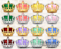 Ornate Jewelled Crowns Gold & Silver Emerald Green Coral Yellow Lavender Mint Periwinkle Pink Clipart Instant Download