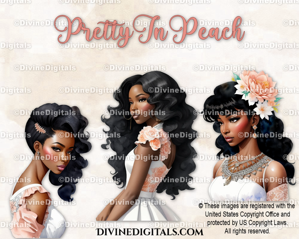 Fashion Girls Pretty In Peach Dresses Dark Tone Women Clipart Digital Images Instant Download