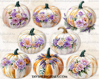 Floral Painted Pumpkins Lavender Blush Pink Ivory