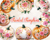 Floral Painted Pumpkins Pink Ivory Gold Roses