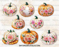 Floral Painted Pumpkins Pink Ivory Gold Roses