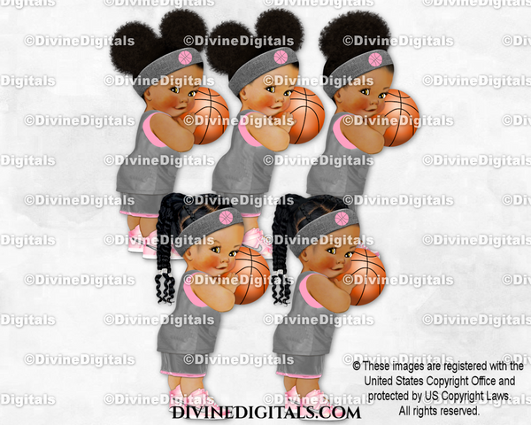 Basketball Player Gray Pink Ball Sweatband Sneakers Baby Girl Babies of Color