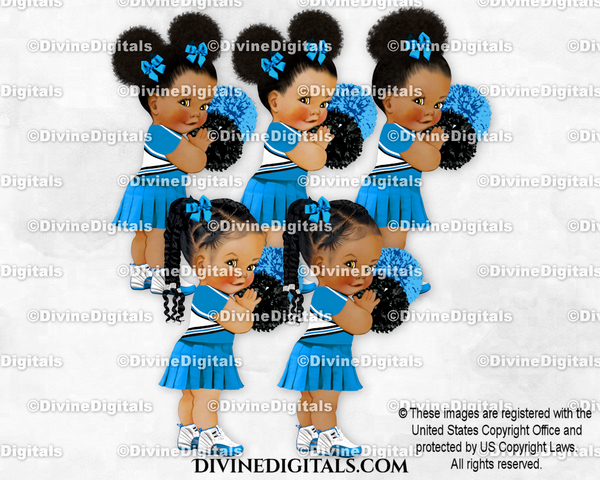 Cheerleader Blue Black Skirt Sneakers Pom Poms Bows Baby Girl Babies of Color