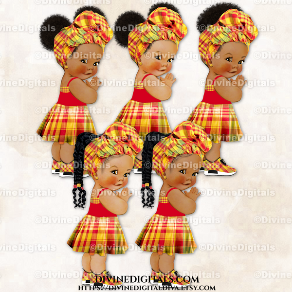 Madras Plaid Pattern Skirt Dress Head Scarf Red Yellow Sneakers Baby Girl Babies of Color
