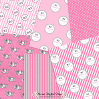 Little Princess Pink Silver Glitter Dot Stripe Crown Baby Girl | Digital Scrap Paper Instant Download CU