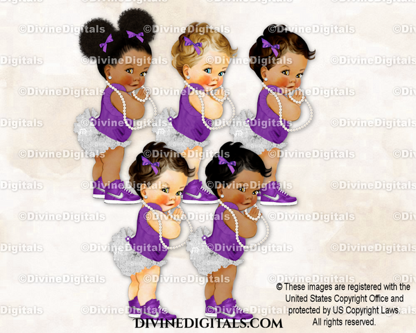 Princess Ruffle Pants Purple Silver Sneakers Pearls Baby Girl Clipart Download