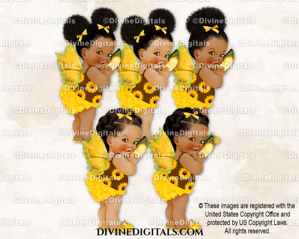 Butterfly Sunflower Princess Wings Yellow Brown Green Baby Girl Babies of Color