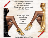 Sneaker Ball Legs Gold & Black Gown Fashion Party DARK Skin Tone Clipart Digital Images PNG Instant Download