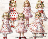 Strawberry Girl Toddler Pink & Red Ruffle Dress Blonde Hair Watercolor Clipart Images