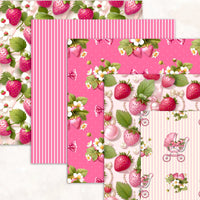 Seamless Strawberry Baby Theme Digital Papers Pink Ivory Green Baby Background, Strawberry Baby Shower, Strawberry Birthday, Party CU