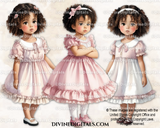 Little Girl Toddler Pink & White Summer Dress Fashion Curly Hair Watercolor Clipart Images