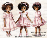 Little Girl Toddler Pink Summer Dress Fashion Curly Hair Watercolor Clipart Images