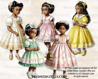 Vintage Summer Dresses Watercolor Girls Clipart African American