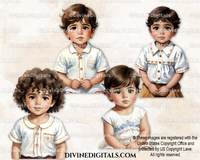 Baby Watercolor Portraits Boys Brunette Clipart