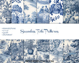 Seamless Antique Blue Toile Scrapbooking Journaling Backgrounds Digital Paper Printable Tiling | Instant Download CU