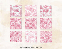 Seamless Antique Rose Pink Toile Scrapbooking Journaling Backgrounds Digital Paper Printable Tiling | Instant Download CU