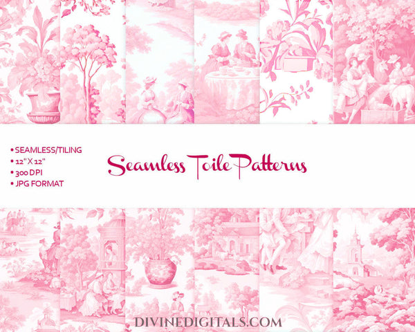Seamless Antique Pink Toile Scrapbooking Journaling Backgrounds Digital Paper Printable Tiling | Instant Download CU