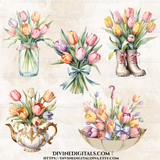 Watercolor Spring Tulips Clipart Images Digital Download