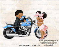 Wheels or Heels Pink Blue Motorcycle Leather Big Bow Glitter Baby Boy Girl DARK Puffs