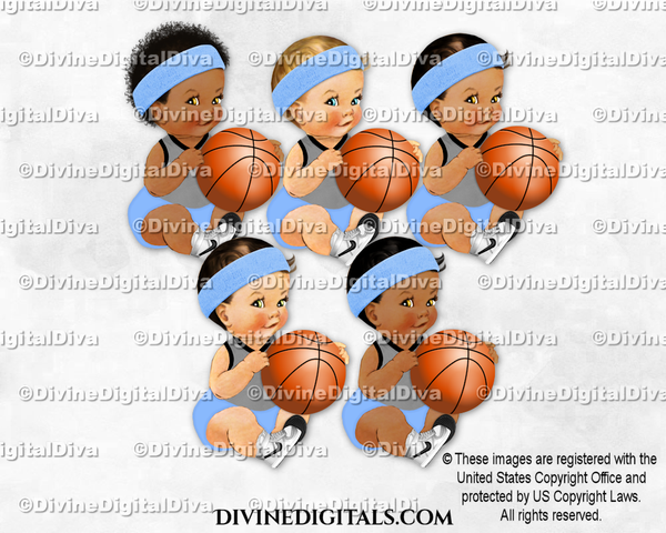Basketball Player Ball Sweatband Sneakers Blue Gray Sitting Baby Boy