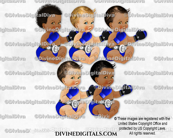 Boxing Champ Royal Blue Silver Gloves Belt Sitting Baby Boy