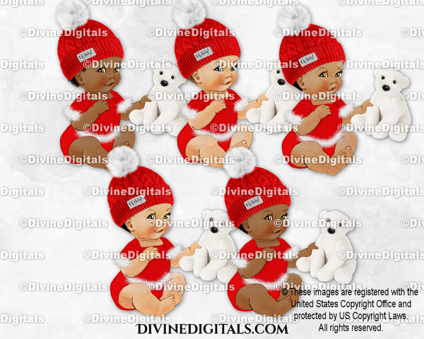 Oh Baby Winter Christmas Red Hat Polar Bear Sitting Baby Boy