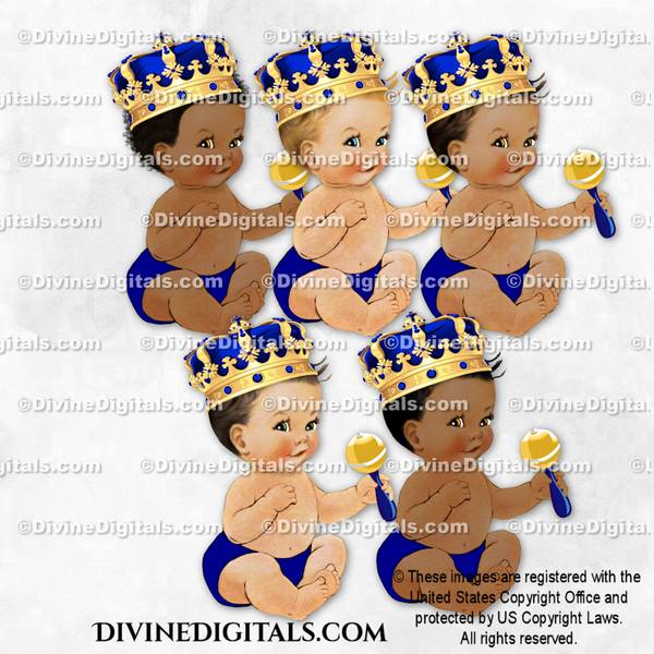 Little Prince Royal Blue Ornate Gold Crown Rattle Sitting Baby Boy