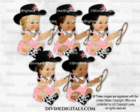 Cowgirl Pink Black White Hat Cow Print Boots Lasso Sitting Baby Girl