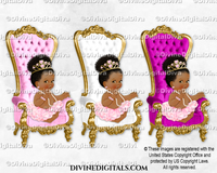 Princess Throne Hot Pink White Gold Tiara Chair Baby Girl DARK Puff