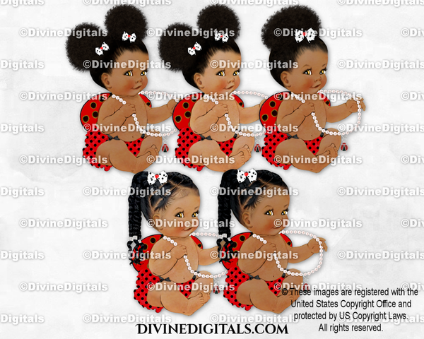Ladybug Red Black Dot Wings Sitting Baby Girl Babies of Color