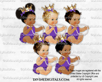 Princess Ballerina Purple Gold Crown Pearls Sitting Baby Girl