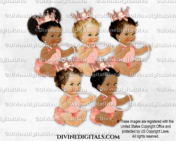 Princess Rose Gold Crown Pearls Sitting Baby Girl