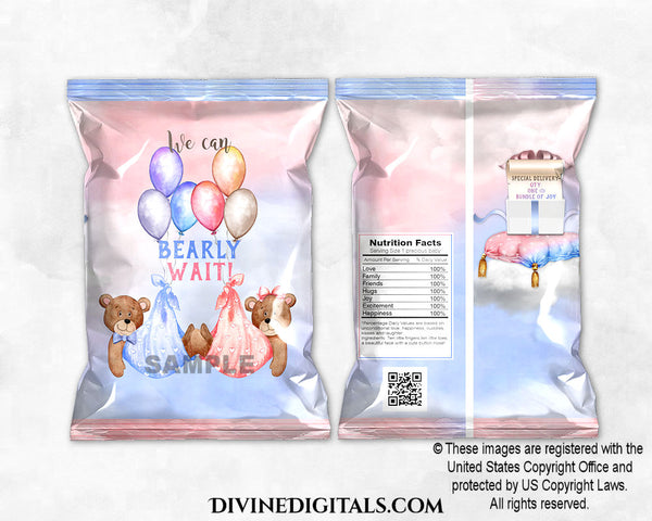 Baby Teddy Bears We Can Bearly Wait Gender Reveal Chip Bag