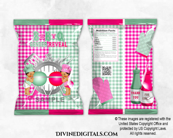 Little Chef Chip Bag Wrapper BabyQ Green Hot Pink BBQ Gender Reveal | Boy Girl MEDIUM
