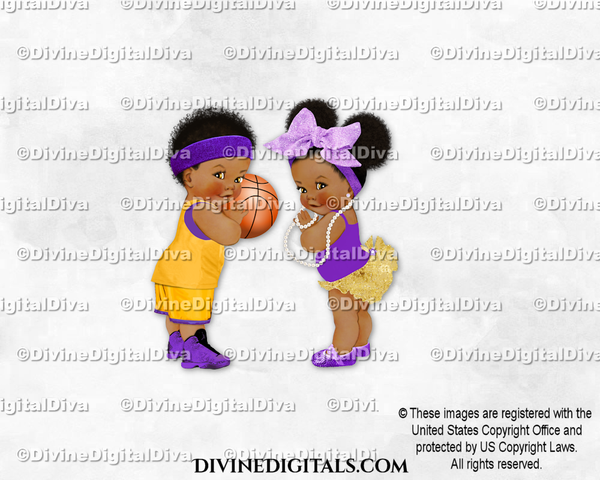 Free Throws or Bows Basketball Purple Gold Gender Reveal Baby Boy Girl DARK Puffs