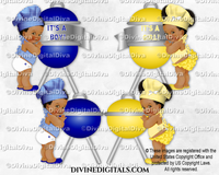 Little Chef Grill BabyQ Royal Blue Yellow Hat Apron BBQ | Boy Girl DARK Puffs