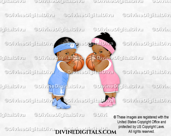 Basketball Blue Pink Baby Boy Girl DARK