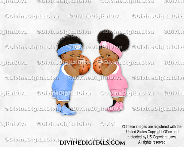 Basketball Blue Pink Baby Boy Girl DARK Puffs