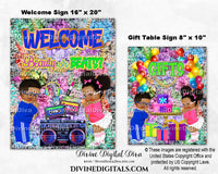 Beauty or Beats Gender Reveal Welcome & Gift Table Signs 16 x 20 - 8 x 10 Baby Boy Girl DARK