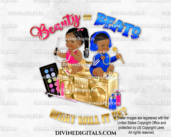 Beauty or Beats Royal Blue Hot Pink Gold Makeup Boombox Baby Boy Girl DARK Braids