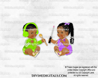 Beauty or Beats Lime Green & Orchid Headset Makeup Baby Boy Girl DARK Braids