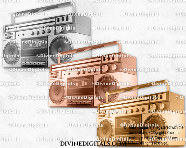 Retro Boombox Radio Gold Silver Rose Gold Digital Images Clipart