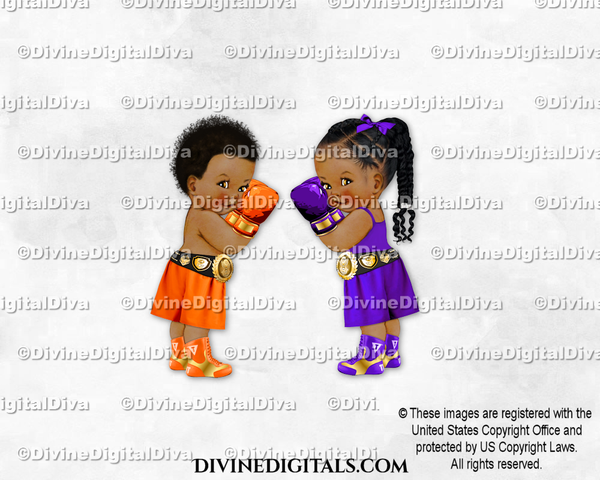 Boxer Champ Orange Purple Gold Belt Baby Boy Girl DARK Braids