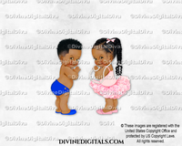 Prince & Ballerina Cobalt Blue Pink Baby Boy Girl DARK Braids