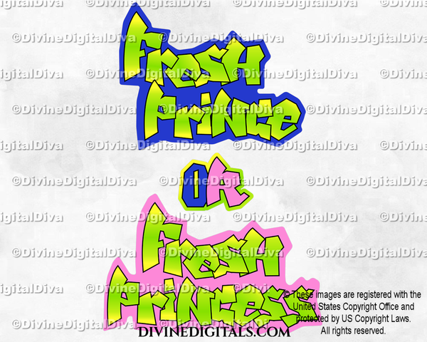 Fresh Word Art Neon Green Royal Blue Pink Prince or Princess