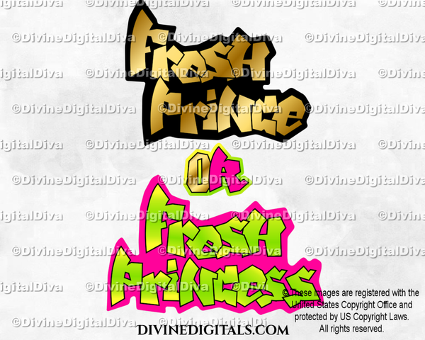 Fresh Word Art Black Gold Hot Pink Neon Green Prince or Princess