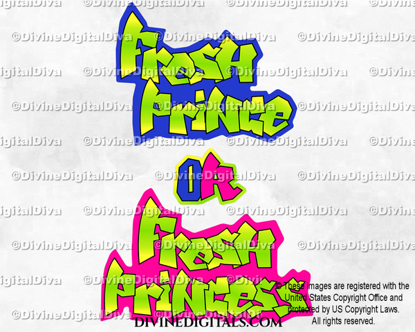 Fresh Word Art Neon Green Royal Blue Hot Pink Prince or Princess