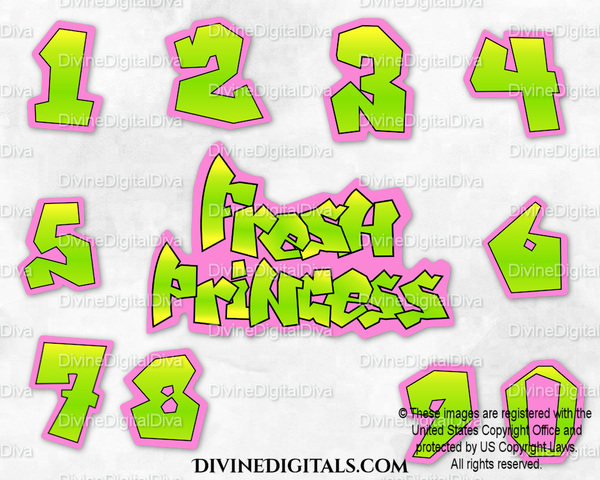 Fresh Numbers Princess Word Art Neon Green Pink