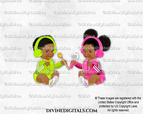 Neon Green & Pink Tracksuits Headset Mic Baby Boy Girl DARK Braids