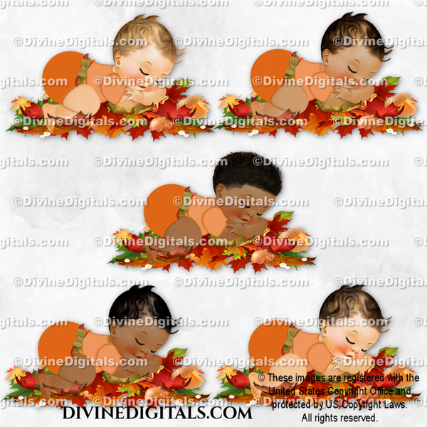 Sleeping on a Pile of Leaves Autumn Fall Thanksgiving Baby Boy